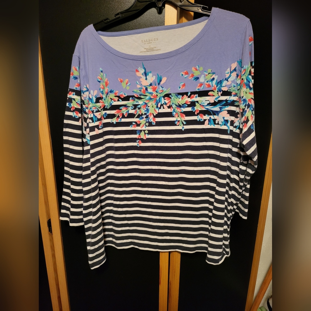 3X Floral Striped Shirt